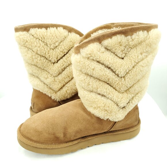 UGG Tania Genuine Shearling Pull On Winter Boots 9/40/Tan - Picture 10 of 12
